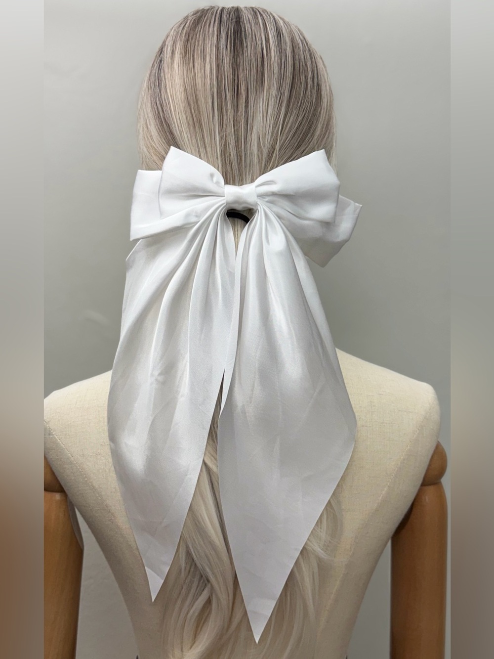 New Oversized White Satin Bow Hair Barrette Long Tail Hair Clip